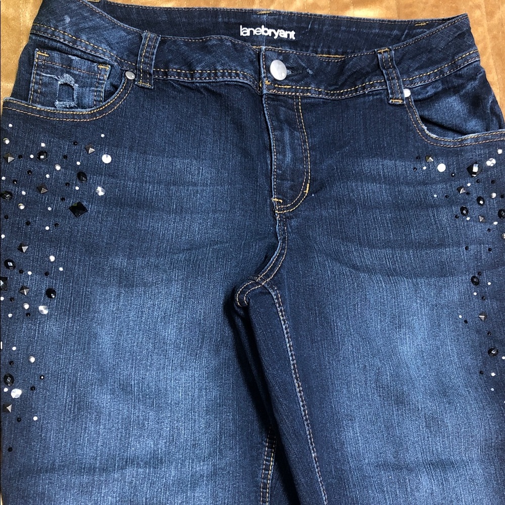 Lane Bryant High Rise Embellished Dark Blue Jeans